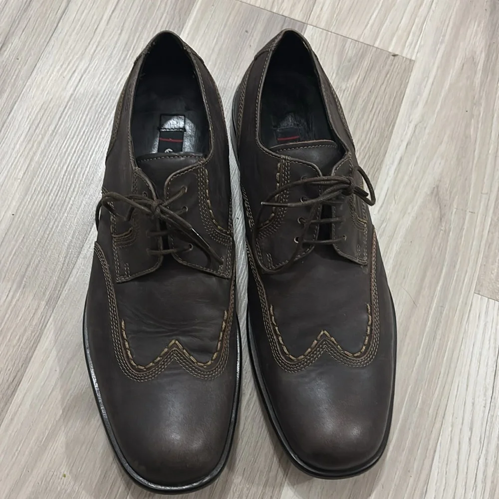 Ecco Brown suede  Leather wingtip Lace Up Shock‎ Point Shoes Mens Size 42 US 9